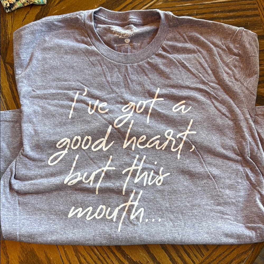 I’ve got a good heart, but this mouth Lavender Graphic Tee with White Text